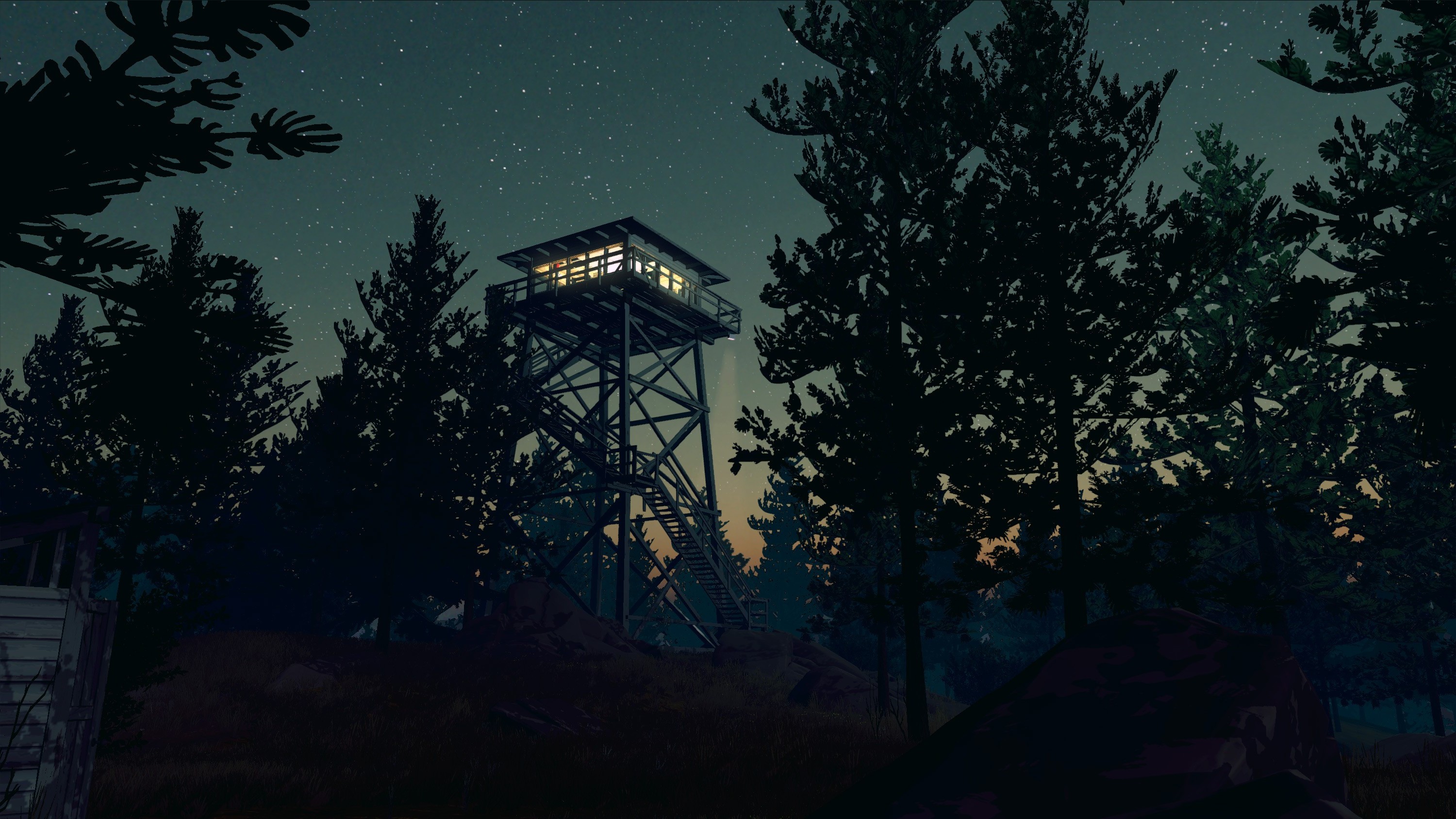 Firewatch Video Games Night Forest Trees Stars