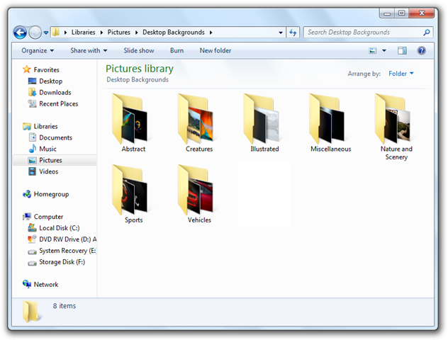 Folder Hierarchy Containing Various Types Of Background Image