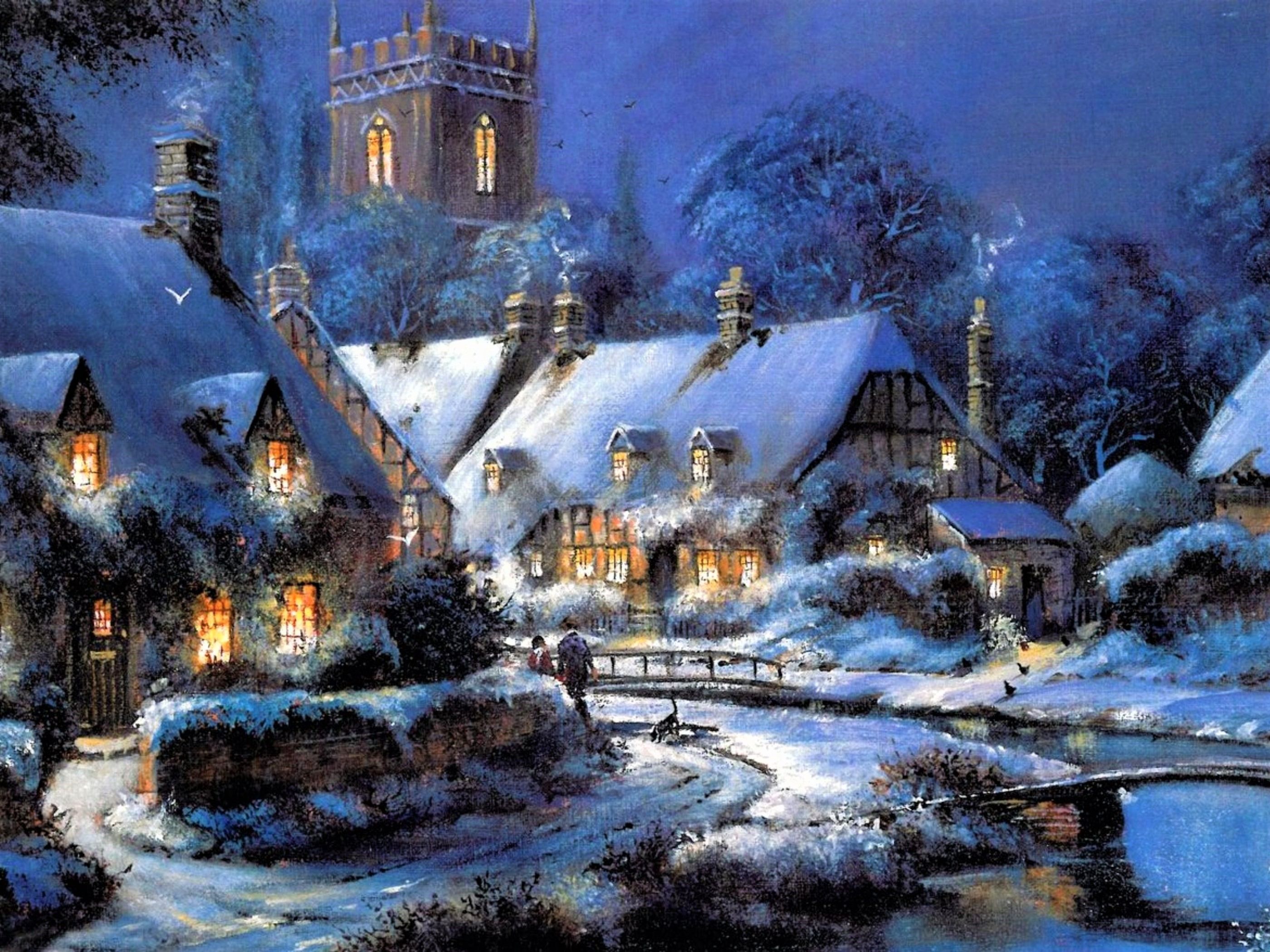 Winter Village Scenes Wallpaper 4k HD
