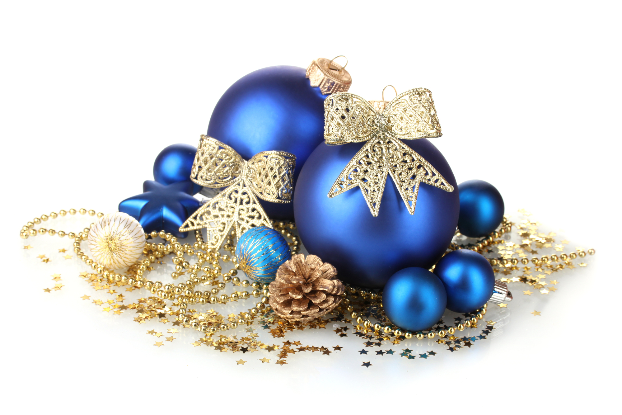 Blue and Gold Holiday Ornaments widescreen wallpaper Wide