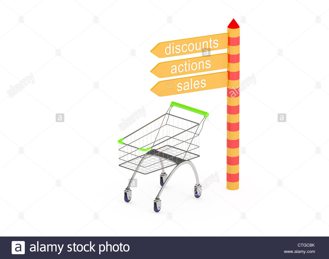A Trolley With Road Sign Isolated On Plain White Background