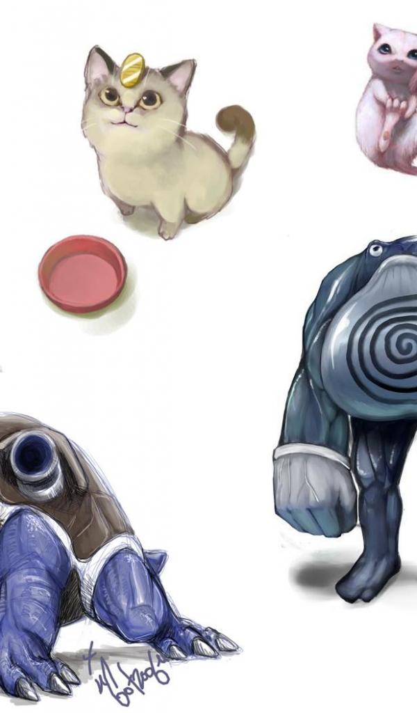 Pokemon Blastoise Mew Meowth Poliwrath Houndoom 9wmd