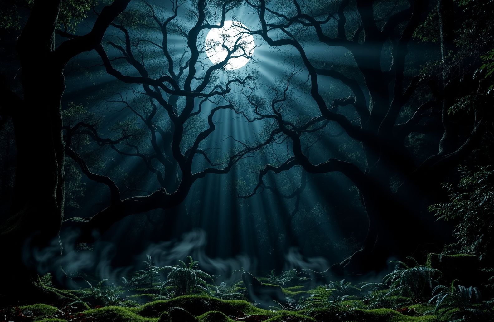 Dark Forest With Moon Wallpaper