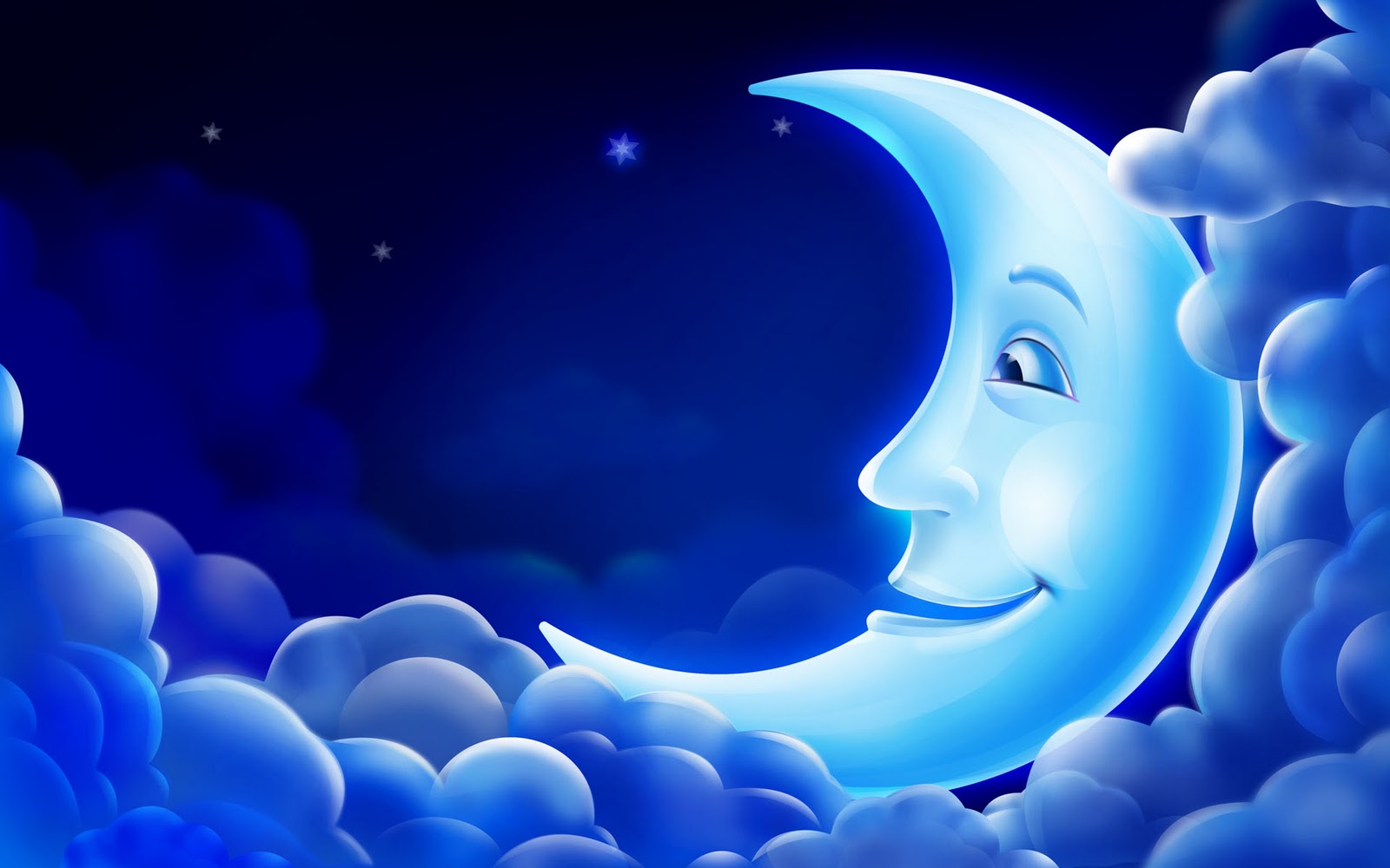 CG 3D Animation PC Background blue moon smile sky star wallpapers