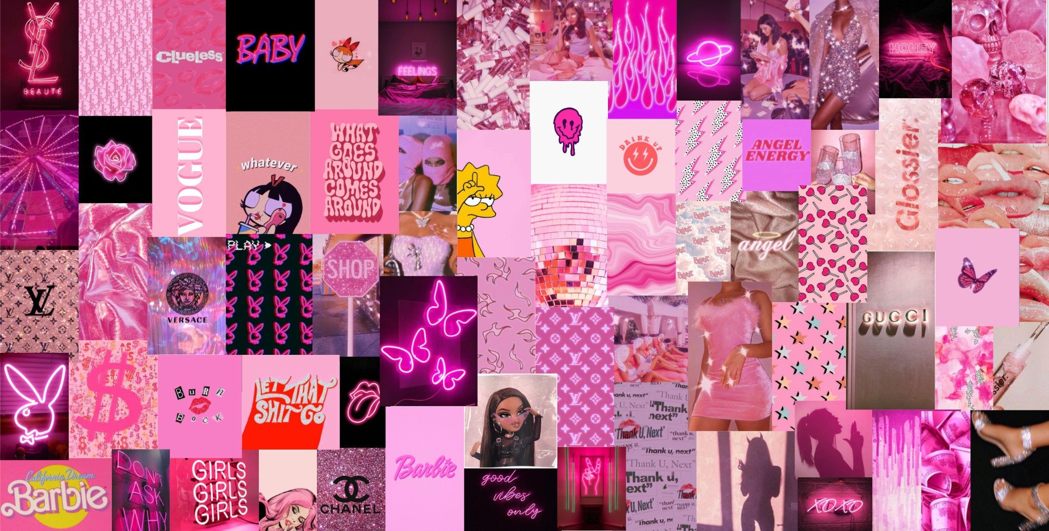 Neon Pink Boujee Aesthetic Wall Collage Kit Digital