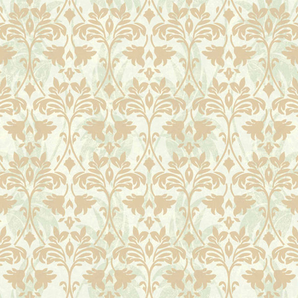 Green and Gold Drybrush Damask Wallpaper   Wall Sticker Outlet