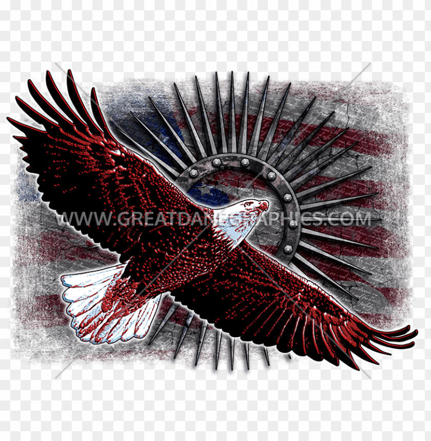 Soaring Metal Eagle American Flag Baseball Sleeve Shirt Png Image