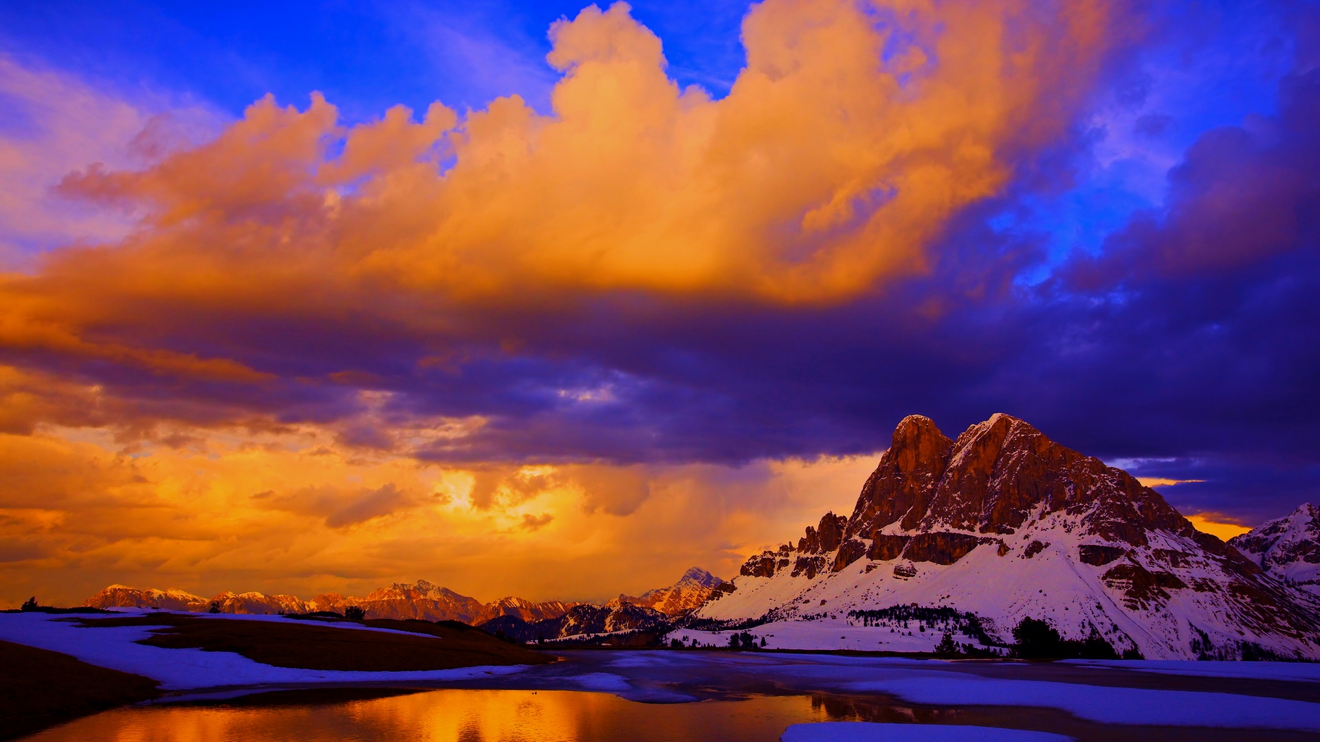 Snowy Mountains Sunset HD Wallpaper Background Image