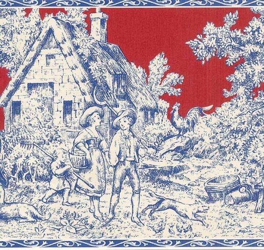 Red Blue French Country Toile Wallpaper Wall Border T742461B