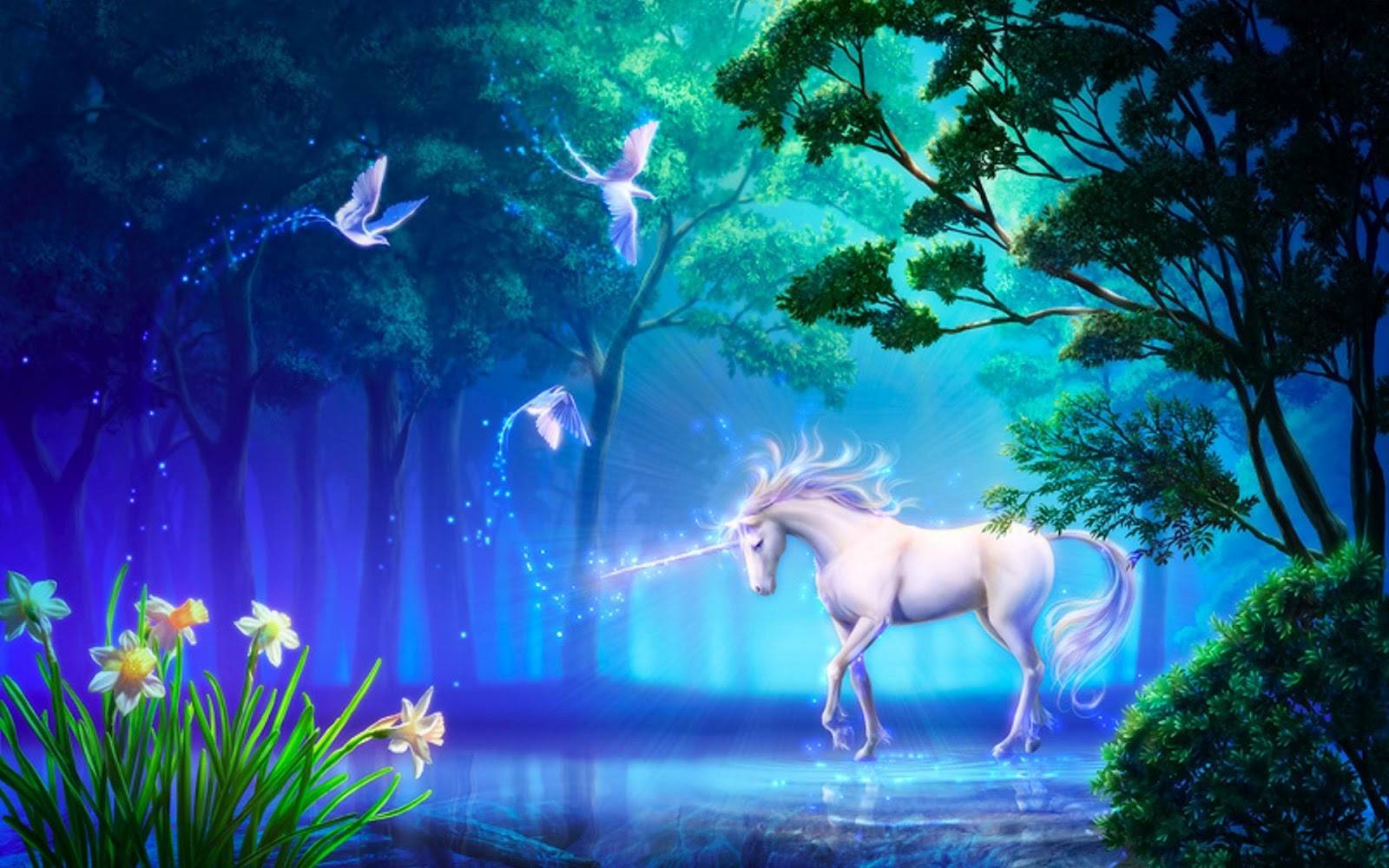 Unicorn And Magic Birds Mythical Creatures Wallpaper