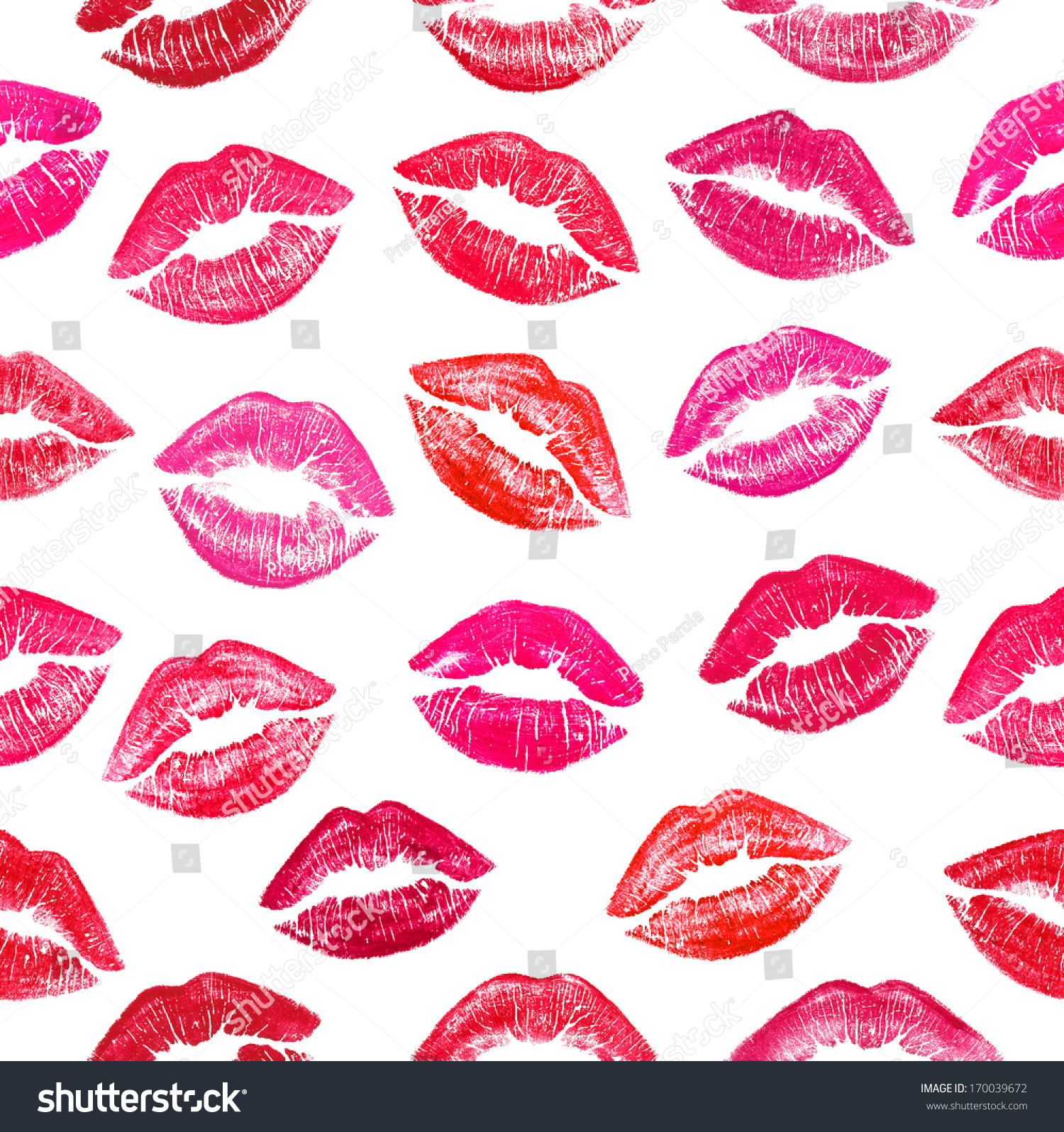 Beautiful Red Lips On White Seamless Background Stock