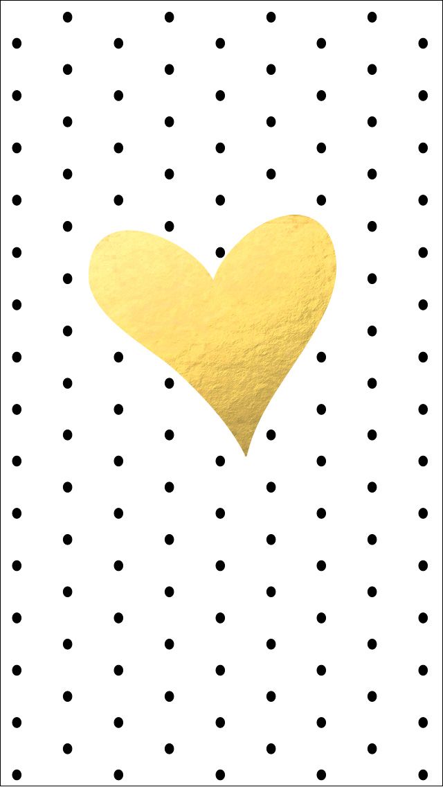 Black Polka Dots Spots Gold Heart iPhone Wallpaper Phone Background
