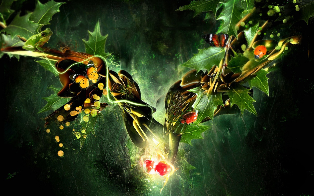Butterfly Ladybug And Frog In Fantasy World Wallpaper