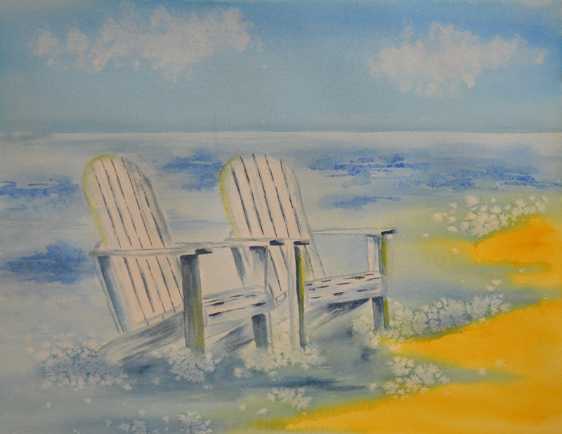 White Adirondack Chair On Beach Of Chairs