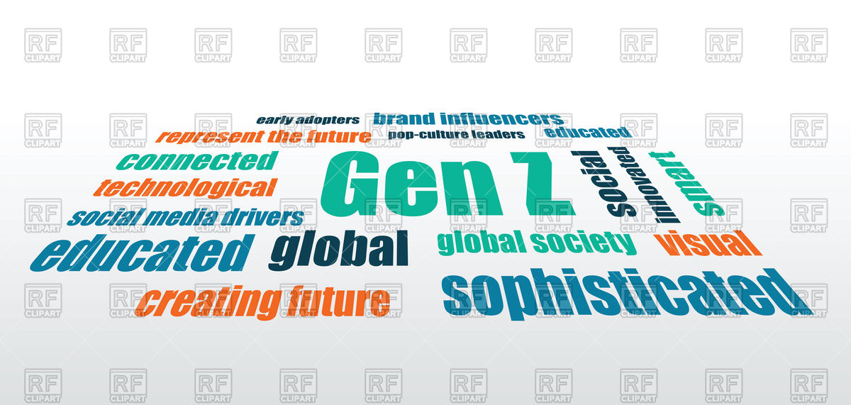 Generation Z Characteristics Words Abstract Background Vector