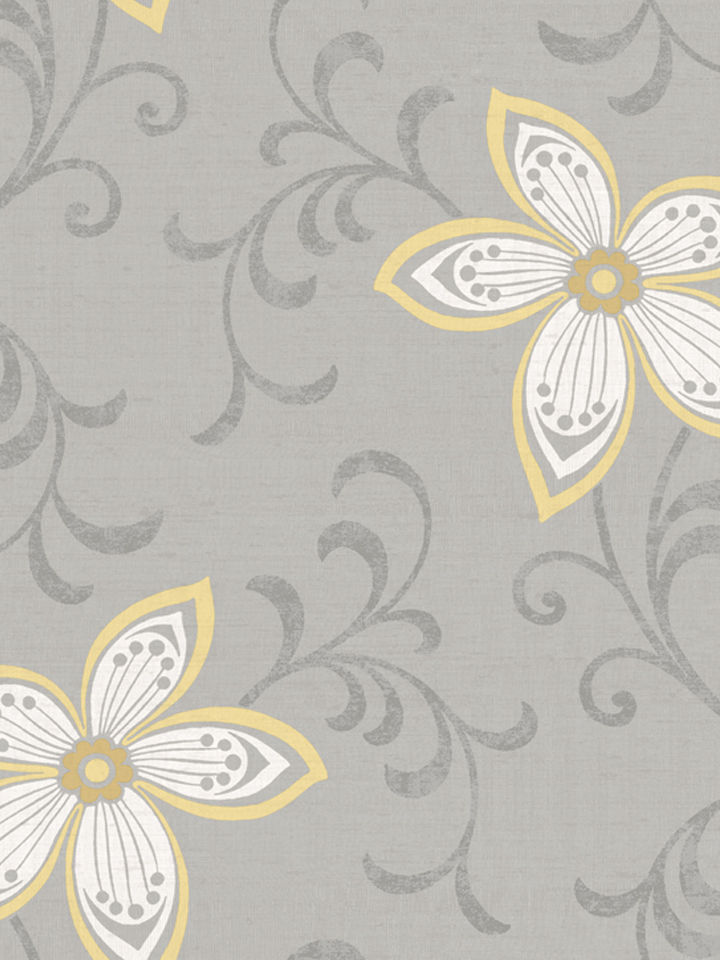 Wallpaper By The Yard Modern Flower Yellow Silver Grey