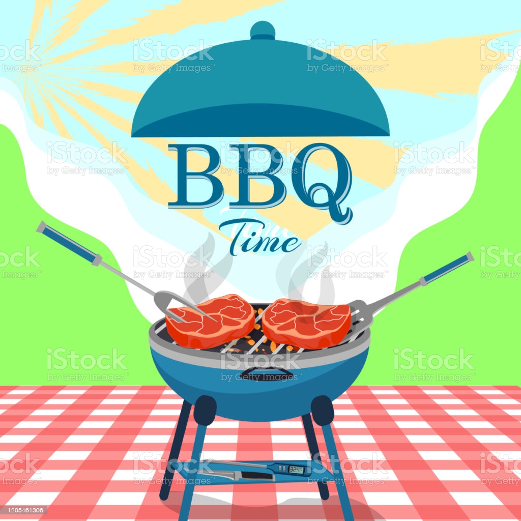Bbq Background With Barbecue And Grilled Steaks Picnic Concept