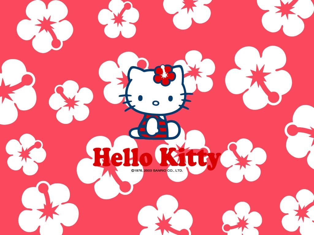 Light Red Hello Kitty Flowers Wallpaper