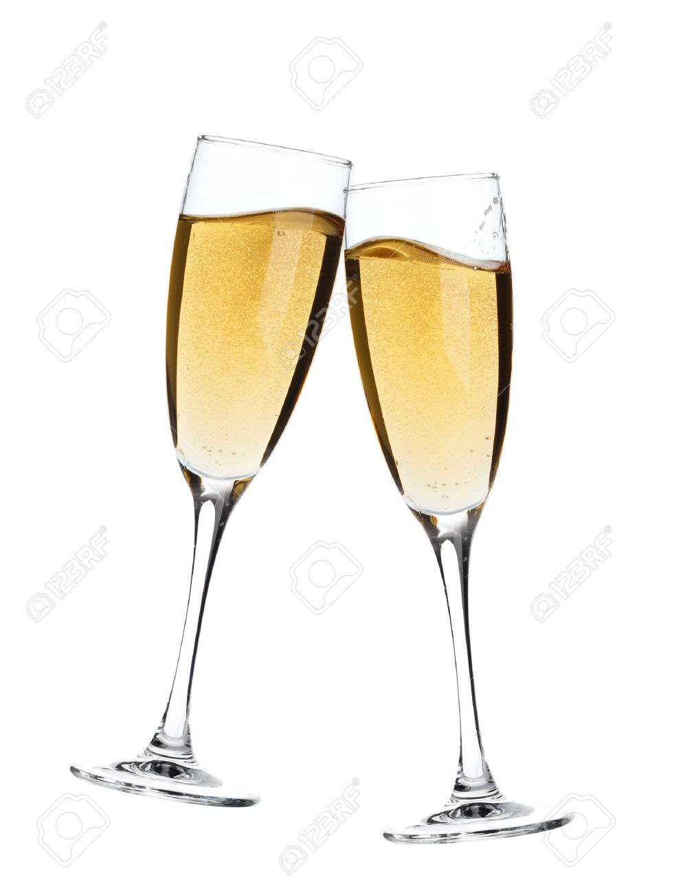 Cheers Two Champagne Glasses Isolated On White Background Stock
