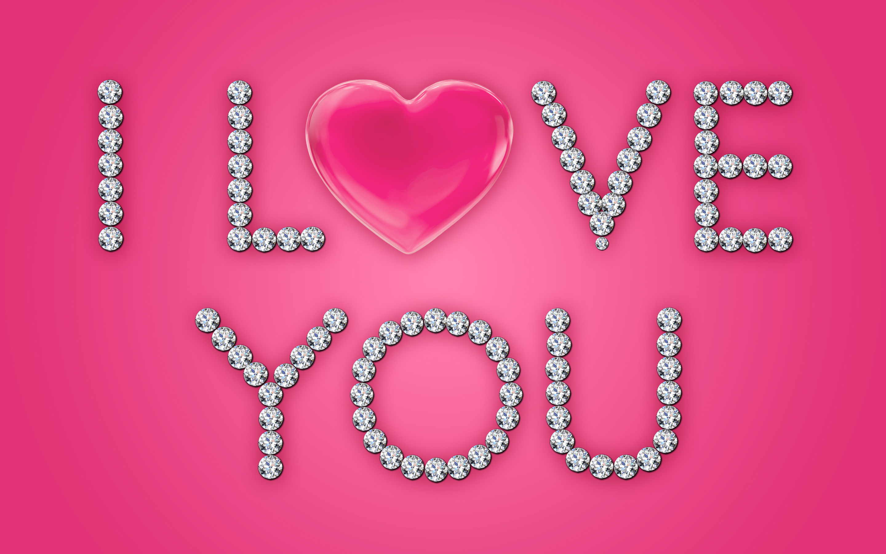 Love You Heart Diamonds Pink HD Wallpaper