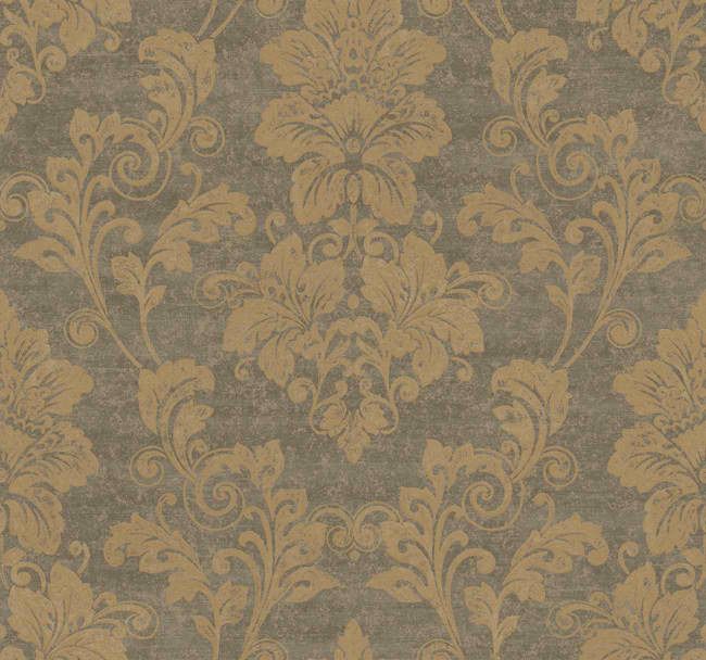 Interior Place Brown Gold Scroll Damask Wallpaper
