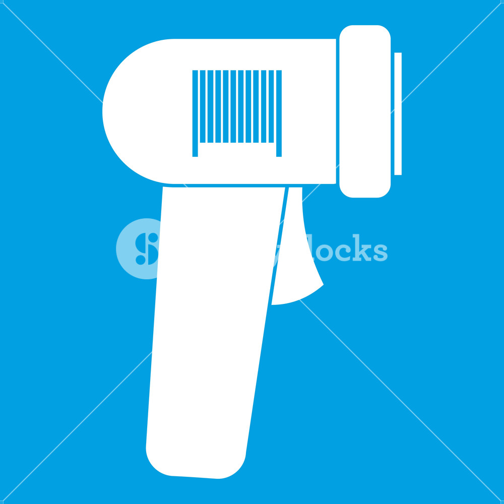 Barcode Scanner Icon White Isolated On Blue Background
