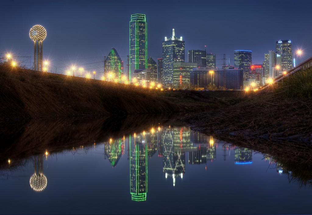 Dallas Skyline Trinity River Reflection Texas Proud