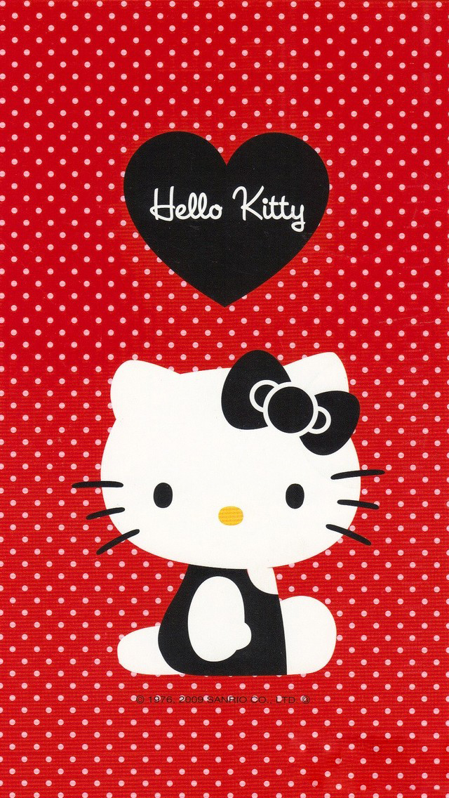 Black Hello Kitty With Red Dot Background iPhone 5s 5c Wallpaper