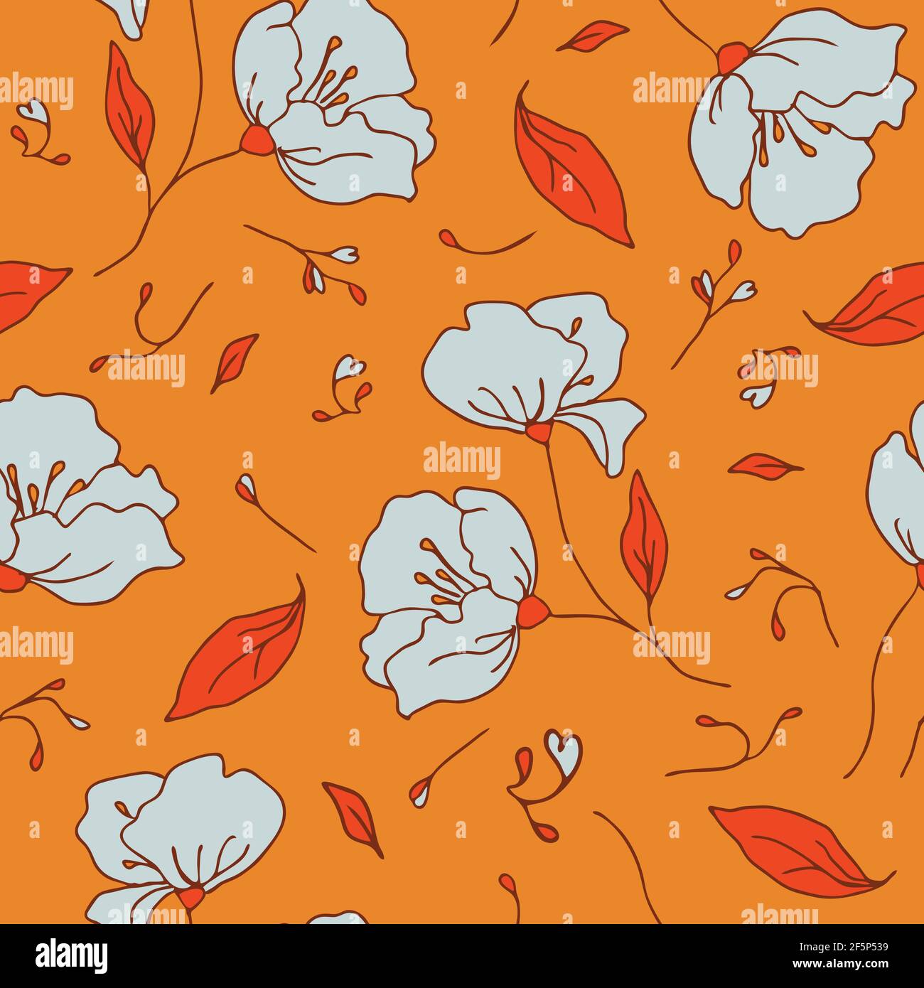 Seamless Vector Pattern With Gentle White Flowers On Orange