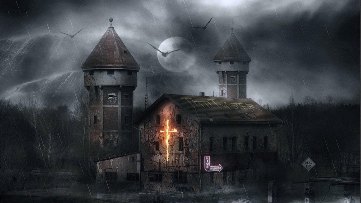 Haunted House in Thunderstorm Day HD Wallpaper HD Wallpapers High 1366x768