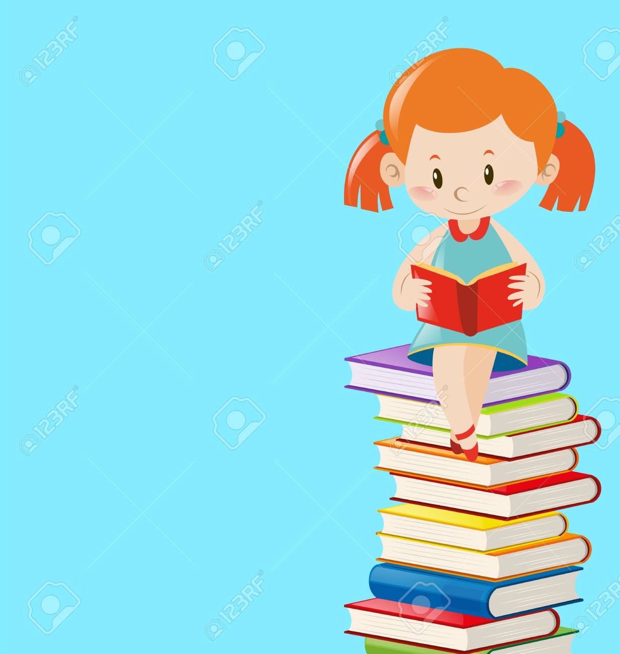 Background Template With Girl Reading Books Illustration Royalty