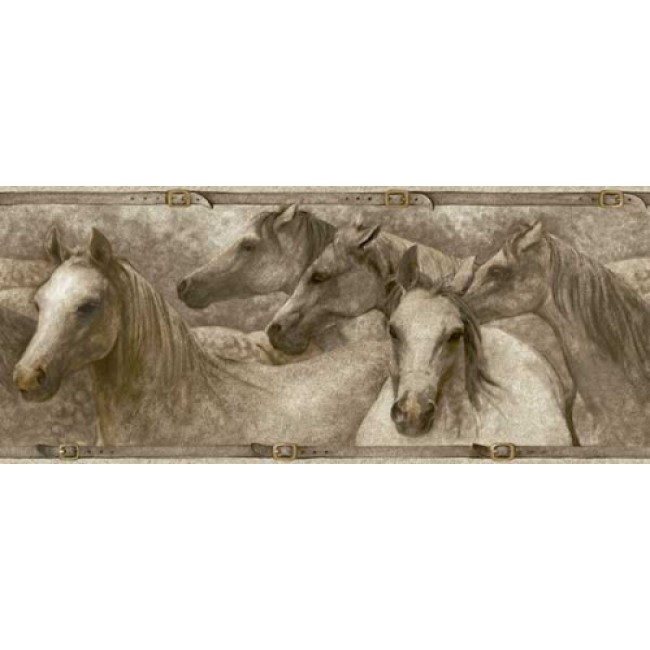 Sketches Of Horses Horse In Beige W Buckle Edge Wallpaper Border