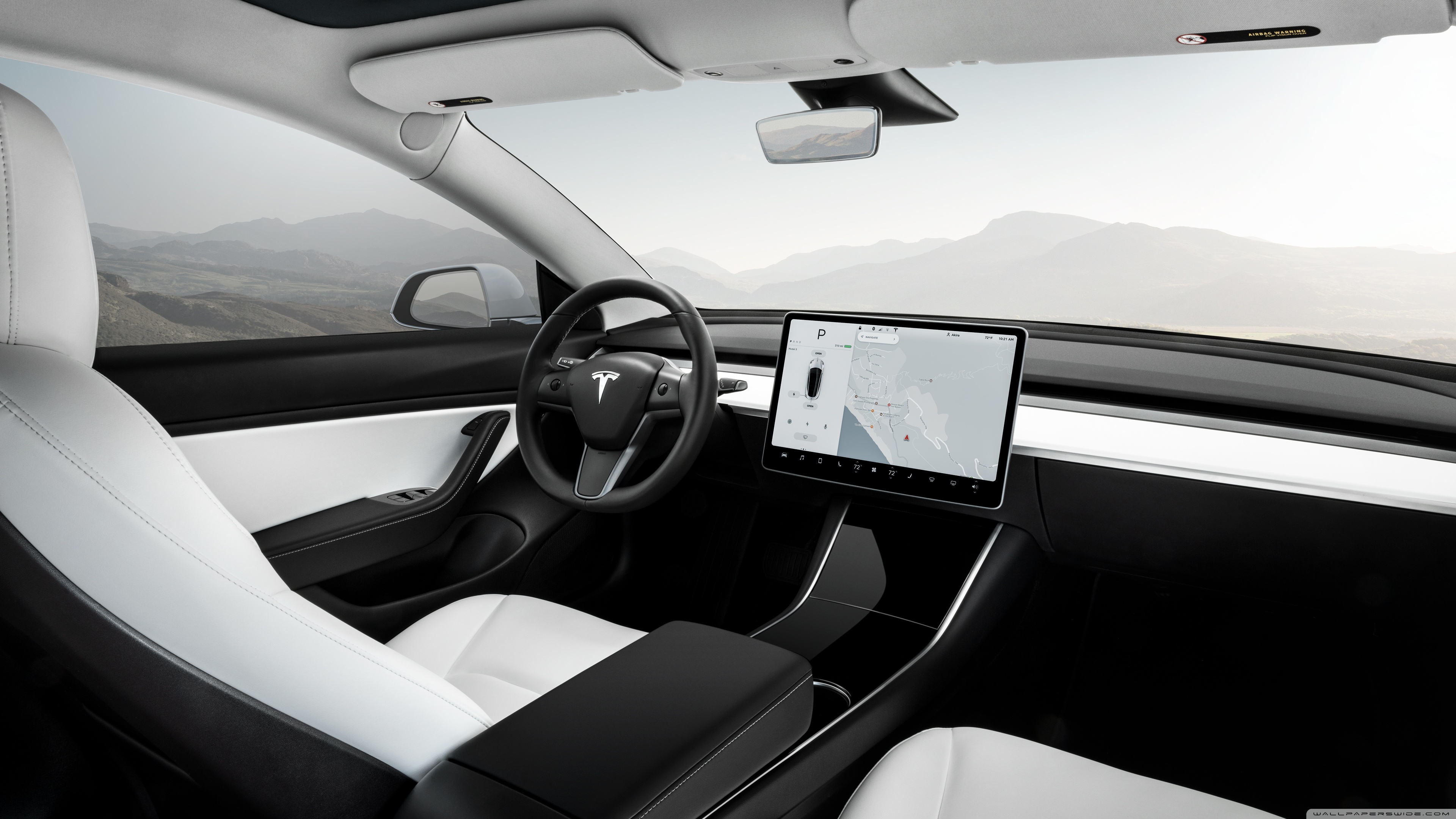 Tesla Model Electric Car White Interior Ultra HD Desktop