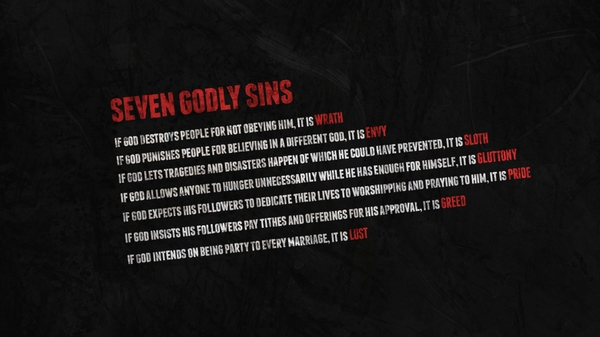 Seven Deadly Sins Atheism Wallpaper Text