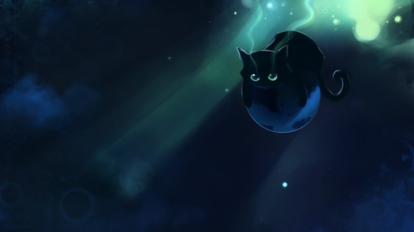 Wallpaper Cartoon Black Cat Ball Kitty Meow Photo On