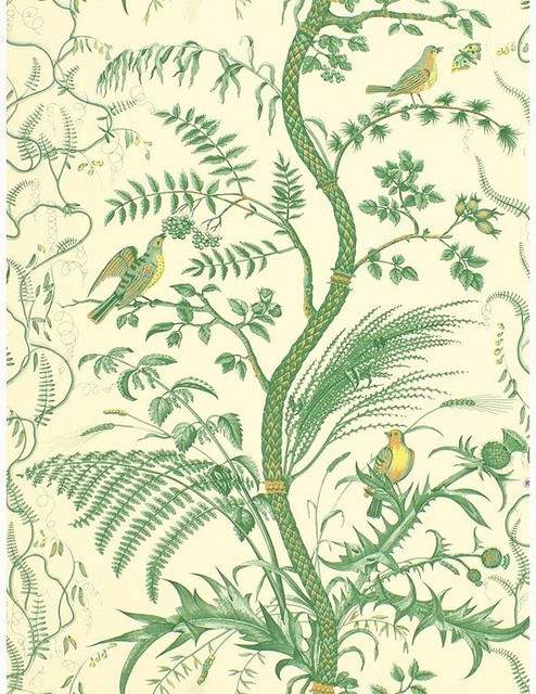 Brunschwig Fils Bird and Thistle Wallpaper traditional wallpaper