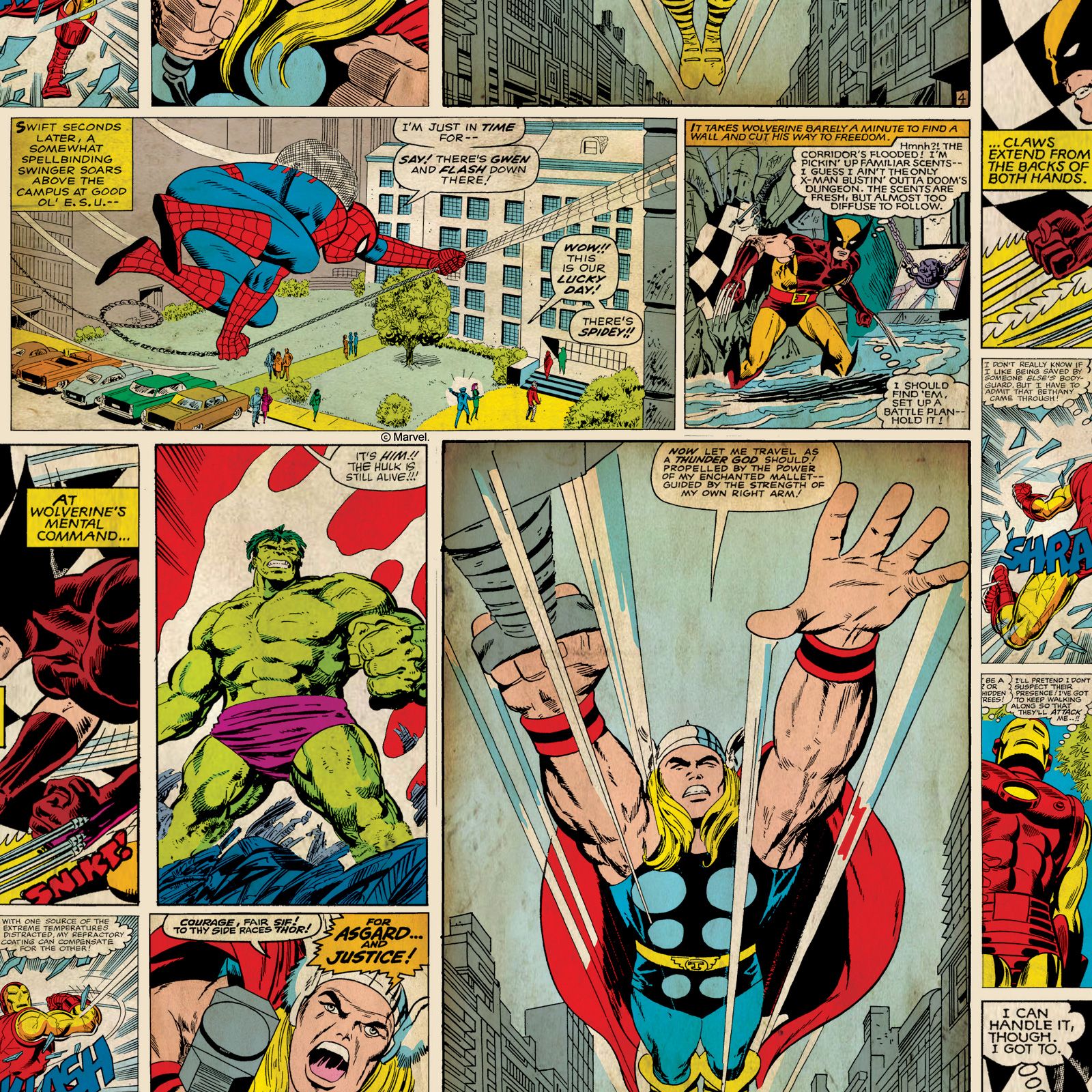 Details About Marvel Ics Strip Wallpaper 10m New Hulk Iron Man Thor