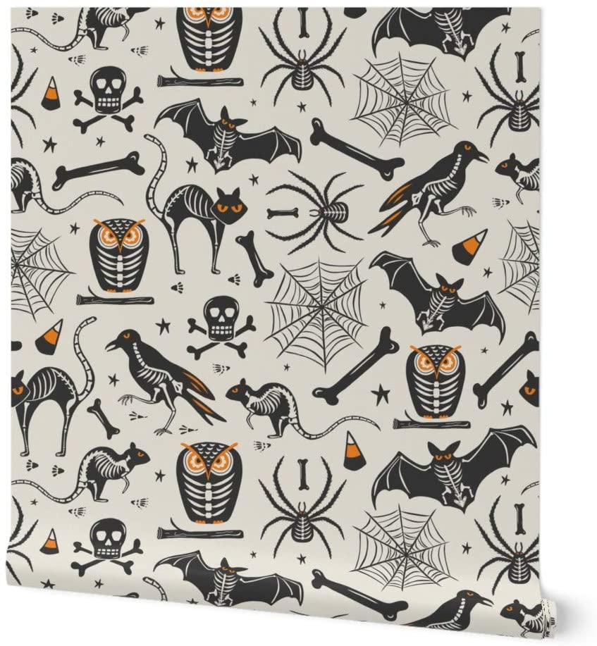 Halloween Wallpaper Sample Swatch Vintage Retro Bat Skeleton