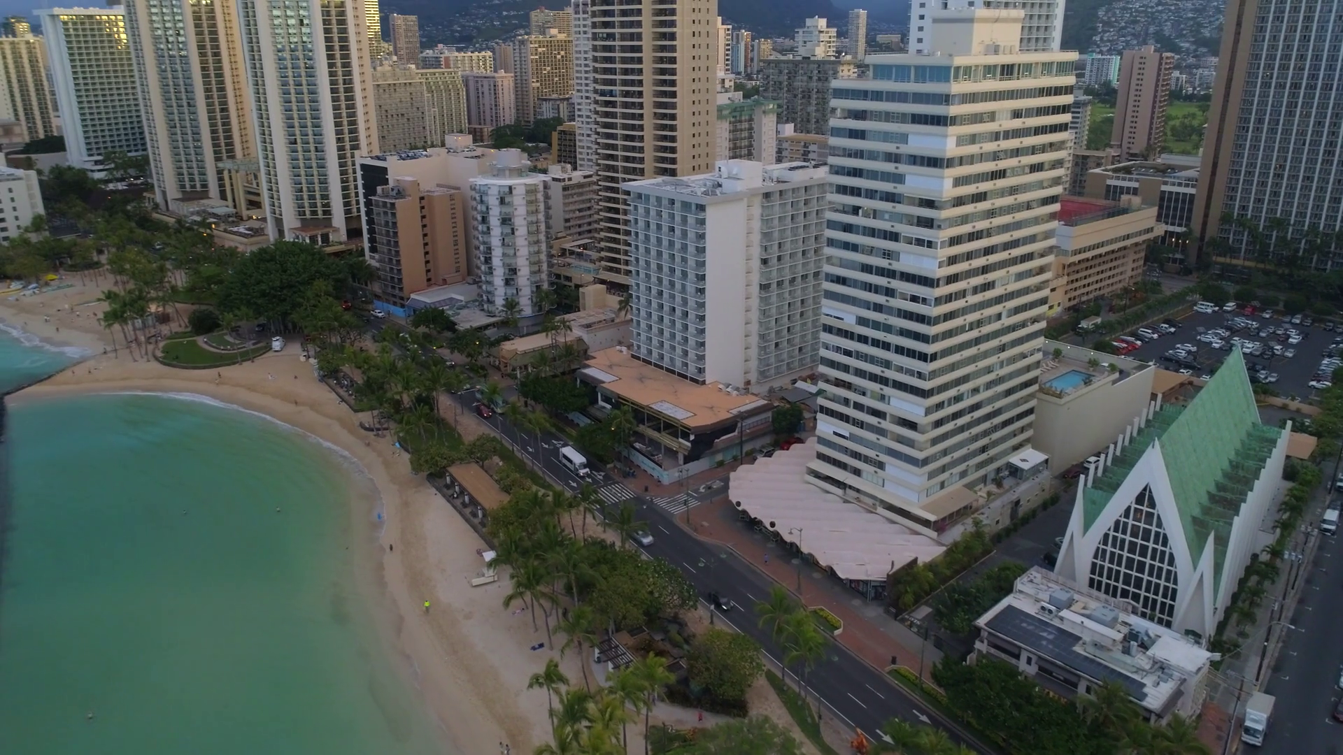 Aerial Waikiki Beach Oahu Hawaii 4K 30P Stock Video Footage