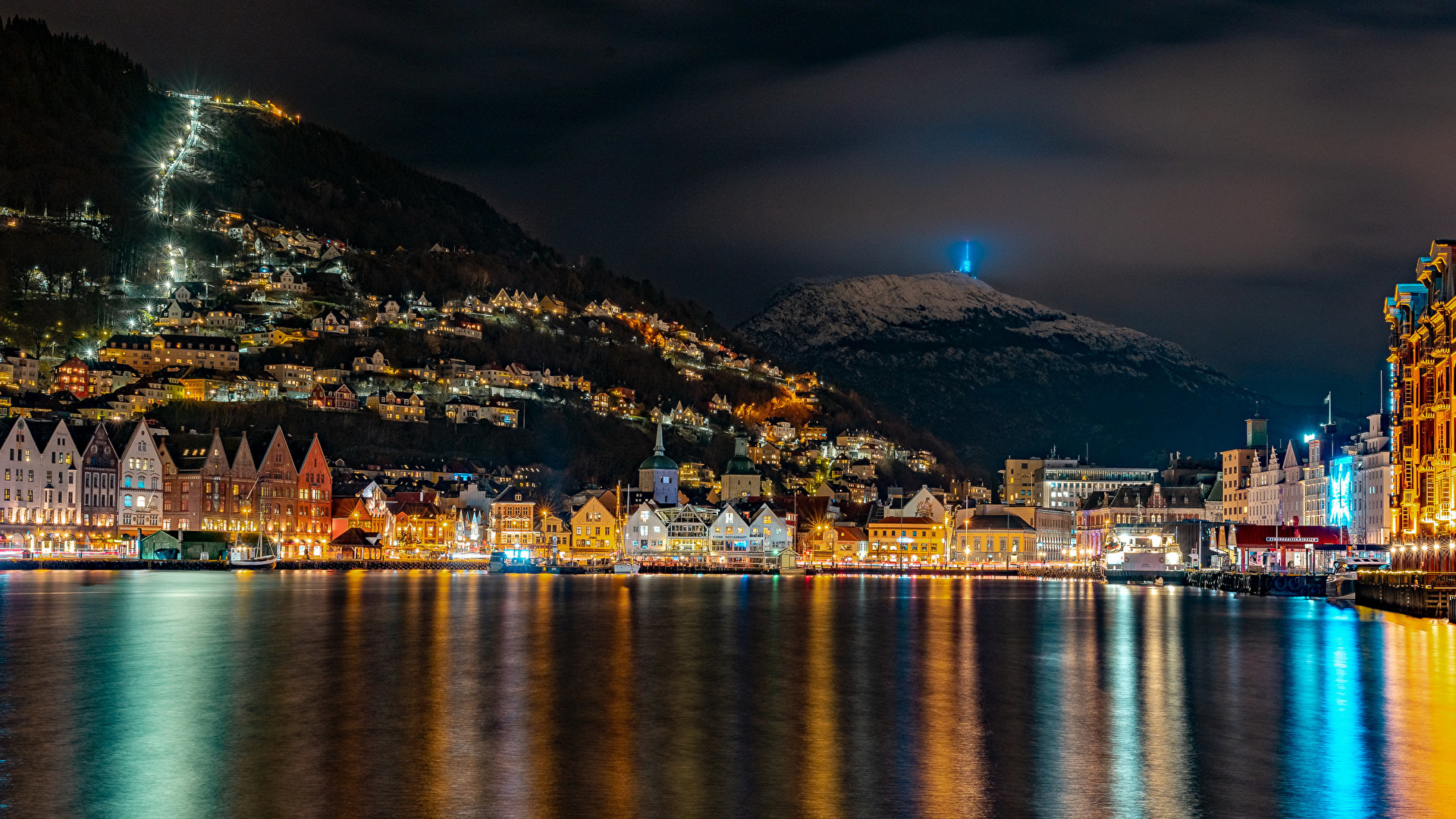 Image Cities Norway Mountains Bay Bergen Marinas Houses