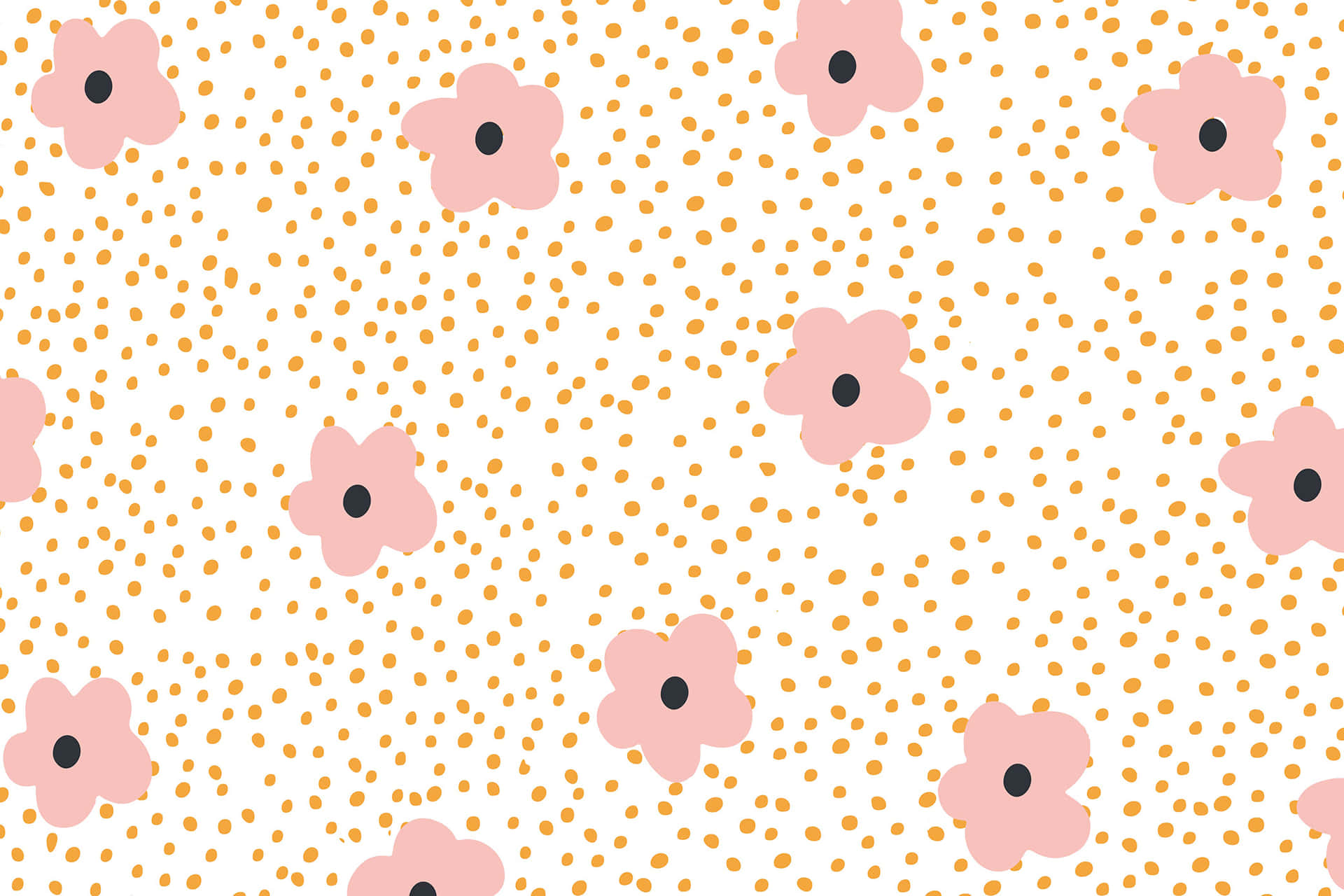 Pink Flowers With And White Polka Dots Wallpaper
