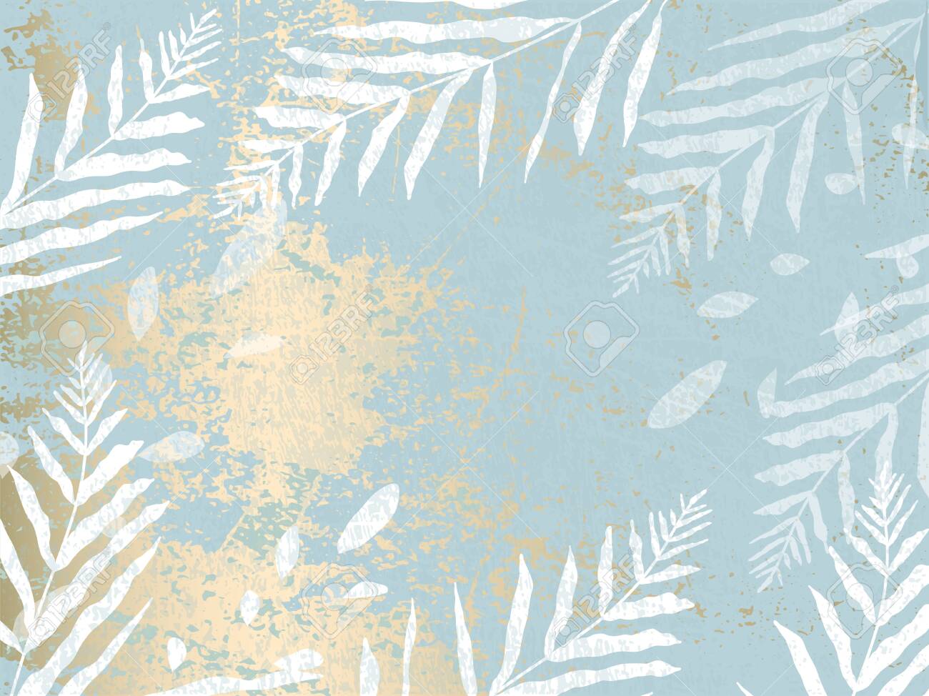 Abstract Foliage Pastel Blue Gold Blush Background Chic Trendy
