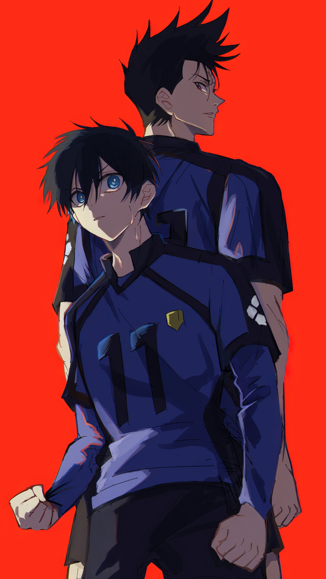 Dynamic illustration of Isagi Yoichi from Blue Lock, showcasing his intense focus and determination on the field