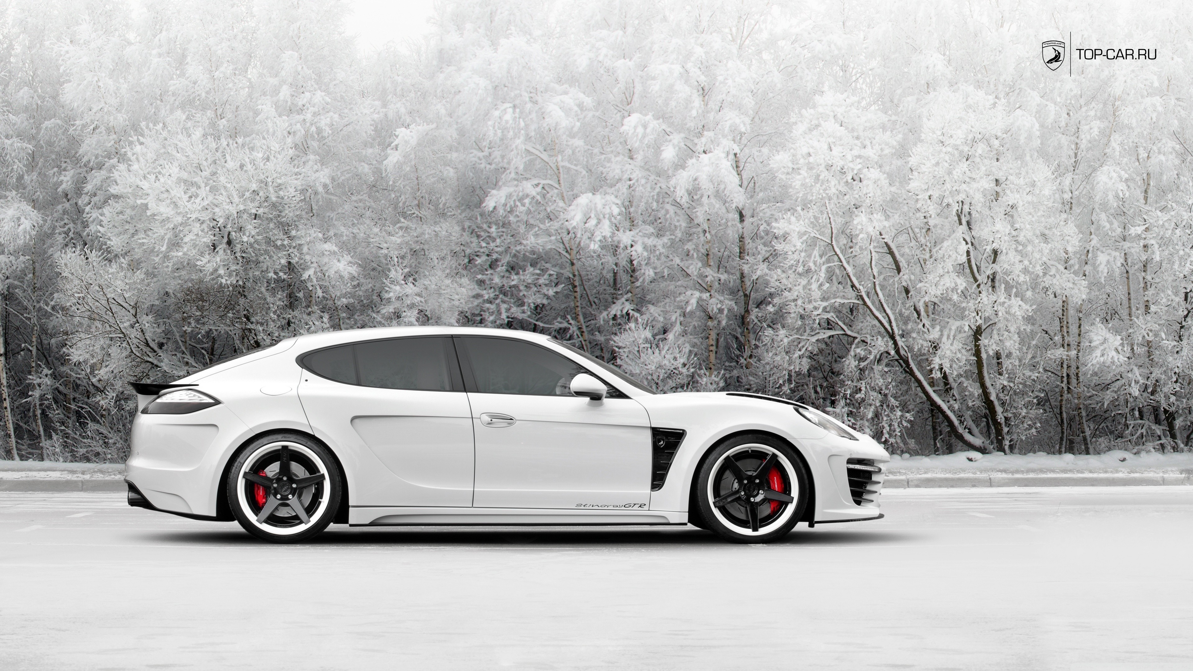 Porsche Panamera White Cars Winter Side
