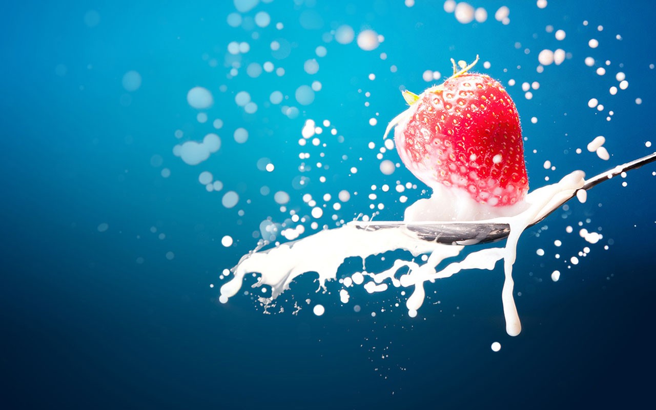 Android Tablet Milk Spoon Strawberry HD Wallpaper