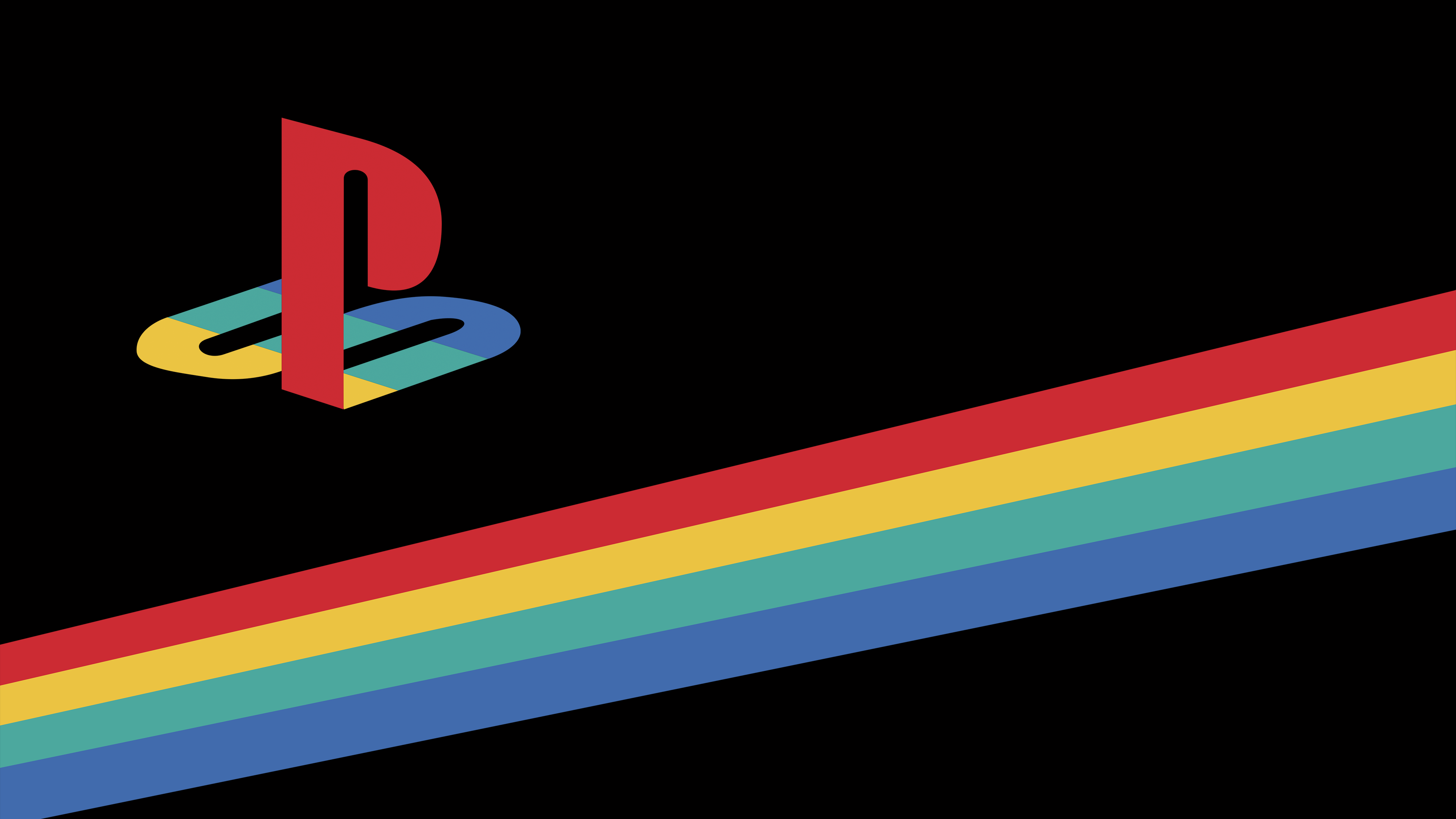 Retro-inspired Playstation logo with colorful stripes on a black background