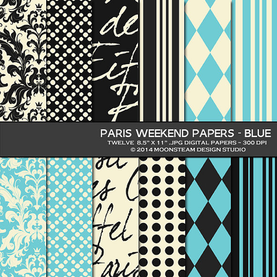 Paris Weekend Digital Paper Teal Background