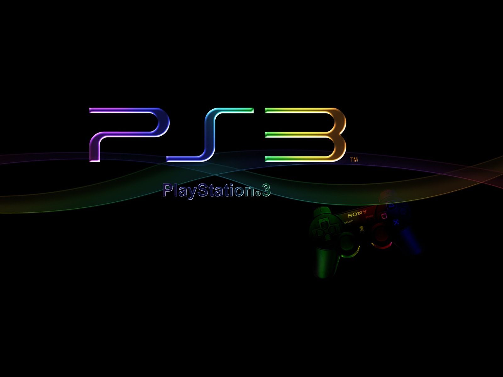 A vibrant neon-colored PS3 logo and controller against a dark background, embodying the iconic PlayStation 3 gaming experience