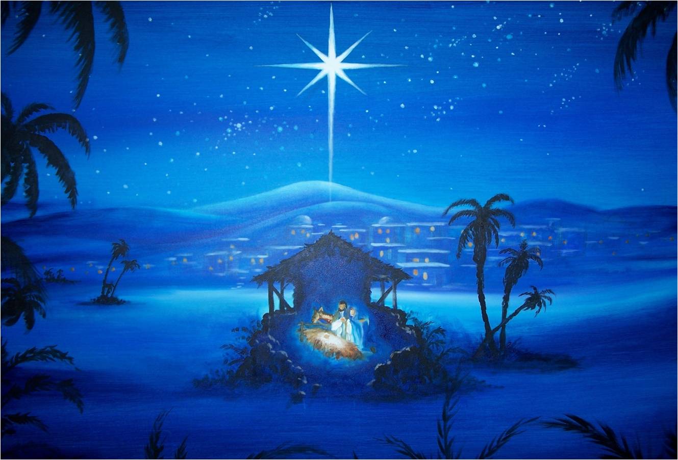 Blue Christmas Background Nativity Landscape