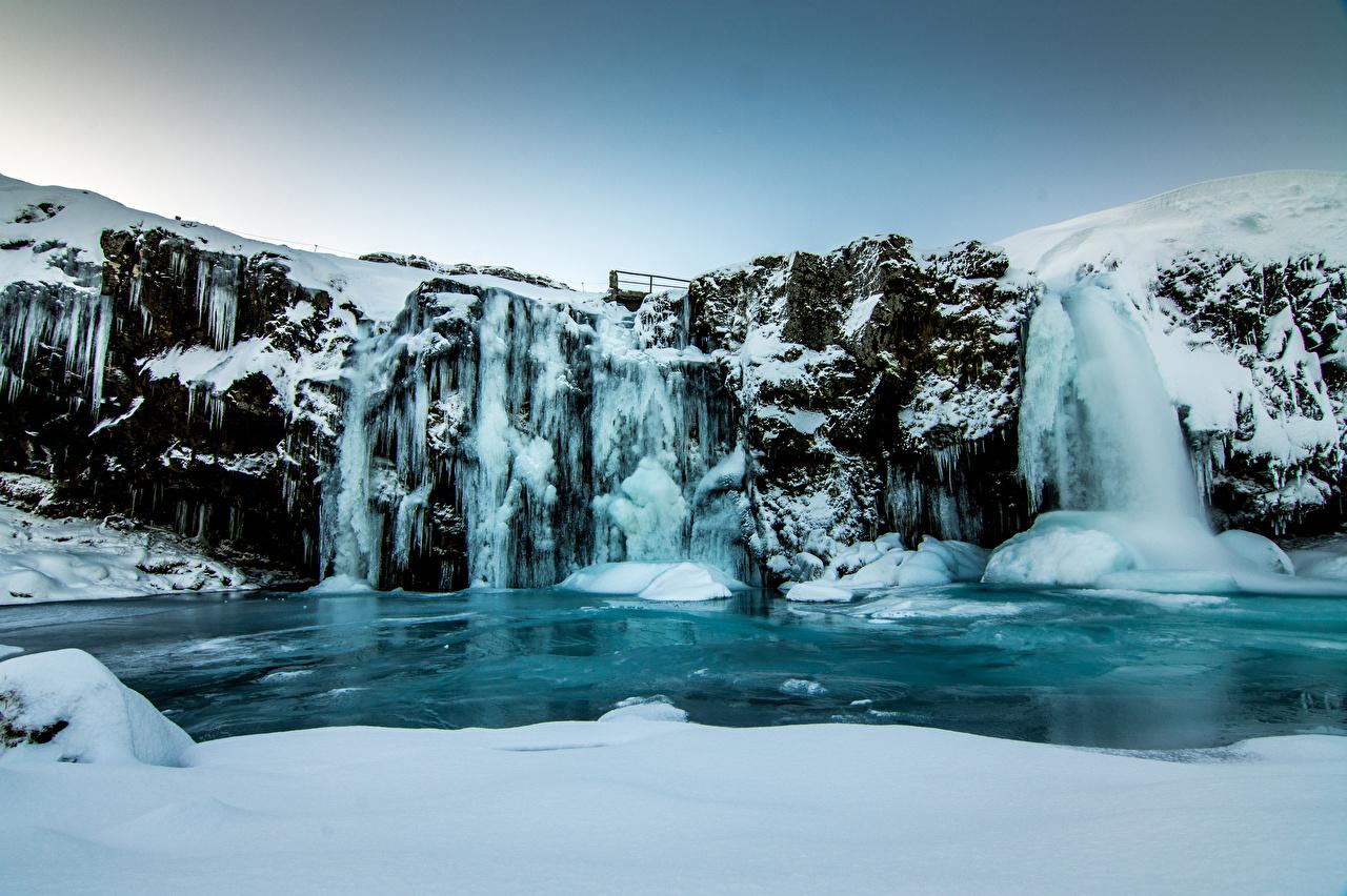 Picture Iceland Ice Crag Winter Nature Waterfalls Snow